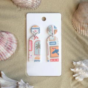 Vintage Vacation Polymer Clay Earrings: Tropical Print, Stainless Steel